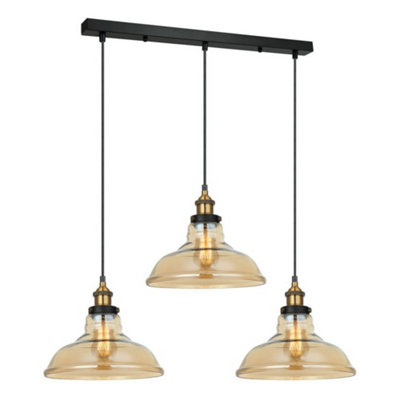 Luminosa Lighting Luminosa Industrial And Retro Hanging Pendant BlackGold 3 Light  With Amber ShadeE27 Dimmable