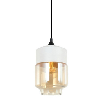 Luminosa Lighting Luminosa Modern Hanging Pendant Black 1 Light  With WhiteAmber ShadeE27 Dimmable from B&Q