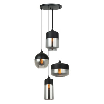 Luminosa Lighting Luminosa Modern Hanging Pendant Black 4 Light  With BlackSmoky ShadeE27 Dimmable from B&Q
