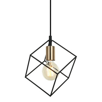 Netlighting Unisex Black Modern Hanging Pendant Gold Shade E27 Dimmable - Image 3