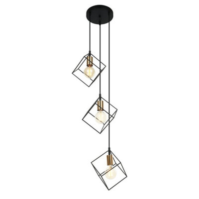 Luminosa Lighting Luminosa Modern Hanging Pendant BlackGold 3 Light  With Black ShadeE27 Dimmable