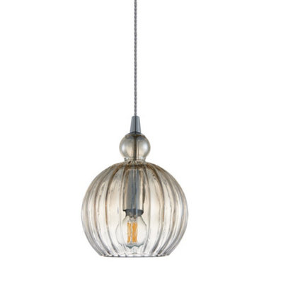 Luminosa Lighting Luminosa Modern Hanging Pendant Chrome 1 Light  With Cognac ShadeE27 Dimmable from B&Q