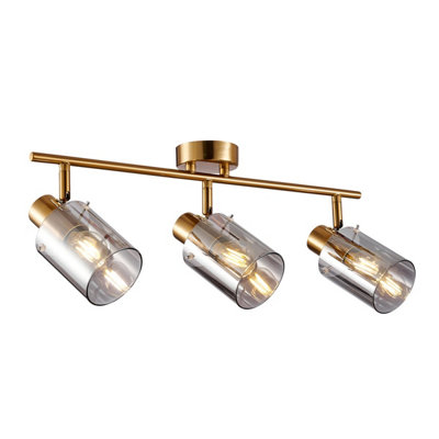Luminosa Lighting Luminosa Sardo Ceiling Spotlight Bar BrassSmoked 3Xe14 from B&Q