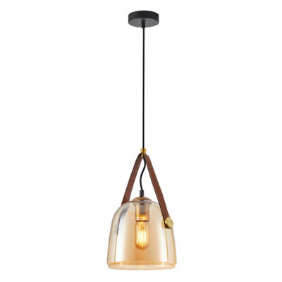 Luminosa Lighting Luminosa Solta Dome Pendant Ceiling Light BlackAmber from B&Q