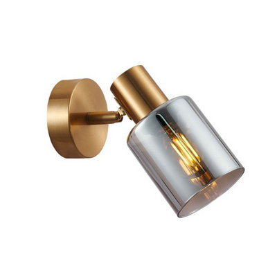 Luminosa Lighting Luminosa Santia Single Spotlight Brass Grey Glass Shade from B&Q