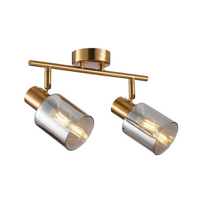 Luminosa Lighting Luminosa Santia Twin Ceiling Spotlight Brass Grey Glass Shade 2Xe14 from B&Q
