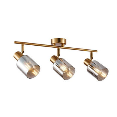 Luminosa Lighting Luminosa Santia Ceiling Spotlight Bar Brass Grey Glass Shade 3Xe14 from B&Q