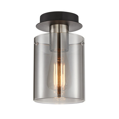 Luminosa Lighting Luminosa Sardo Cylindrical Ceiling Light Satin Nickel from B&Q