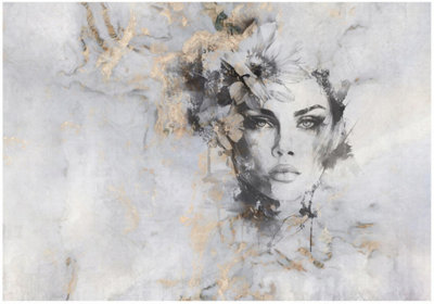 Wallarena Photo Wallpaper Woman Abstract Grey Gold Non-Woven Wall Mural Modern 250X175 Cm from B&Q