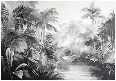 Wallarena Photo Wallpaper Black And White Forest Jungle Non-Woven Wall Mural Modern 300X210 Cm from B&Q