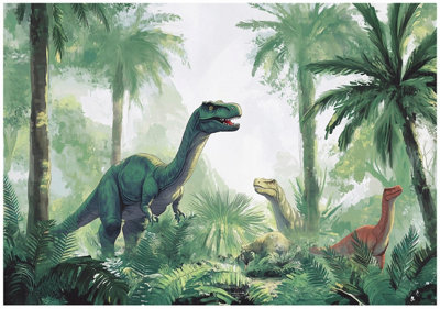 Wallarena Photo Wallpaper Dinosaurs For Kids Children Non-Woven Wall Mural Modern 300X210 Cm