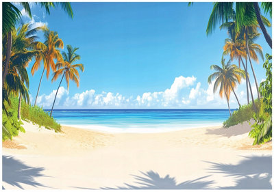 Wallarena Photo Wallpaper Beach Sea Palm Trees Bedroom Non-Woven Wall Mural Modern 300X210 Cm from B&Q