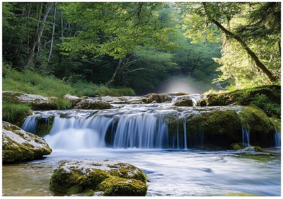 Wallarena Photo Wallpaper Waterfall Forest Nature Bedroom Non-Woven Wall Mural Modern 400X280 Cm from B&Q