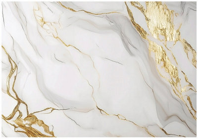 Wallarena Photo Wallpaper Marble White Gold Bedroom Non-Woven Wall Mural Modern 250X175 Cm from B&Q