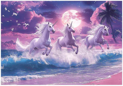 Wallarena Photo Wallpaper Unicorns  For Kids Children Non-Woven Wall Mural Modern 400X280 Cm from B&Q