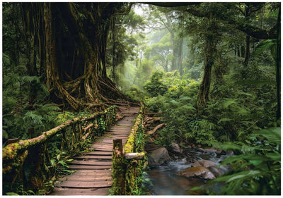 Wallarena Photo Wallpaper Living Room Forest 3D Bridge Non-Woven Wall Mural Modern 350X250 Cm from B&Q