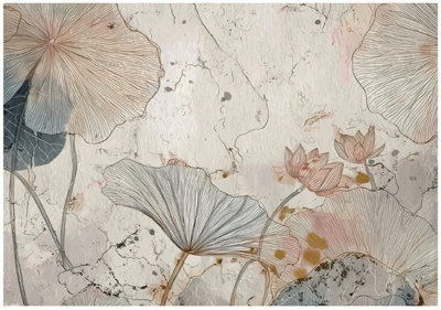 Wallarena Photo Wallpaper Flowers On Concrete Bedroom Non-Woven Wall Mural Modern 300X210 Cm from B&Q