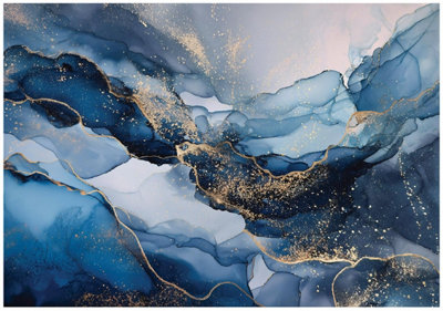 Wallarena Photo Wallpaper Marble Gold Blue Nature Bedroom Non-Woven Wall Mural Modern 350X250 Cm from B&Q