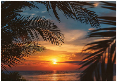 Wallarena Photo Wallpaper 3D Beach Sea Palms Mural Non-Woven Modern 400X280 Cm from B&Q