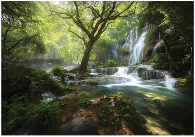 Wallarena Photo Wallpaper Waterfall Forest Trees Mural Non-Woven Modern 350X250 Cm from B&Q