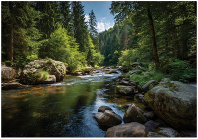 Wallarena Photo Wallpaper 3D Forest River Nature Mural Non-Woven Modern 300X210 Cm from B&Q