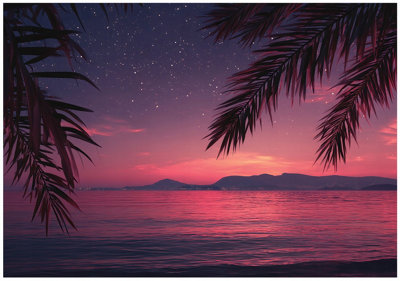 Wallarena Photo Wallpaper Sunset Palm Trees Mural Non-Woven Modern 400X280 Cm from B&Q