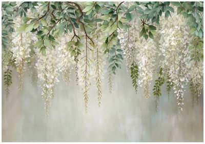 Wallarena Photo Wallpaper Leaves Flowers Concrete Non-Woven Wall Mural Modern 400X280 Cm from B&Q