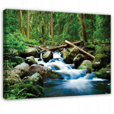 Wallarena Printed Canvas Wall Art Forest Waterfall Large Pictures Wall Home Decor 120X80 Cm