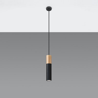Sollux Lighting Pablo Steel & Wood Natural 1 Light Classic Pendant Ceiling Light from B&Q