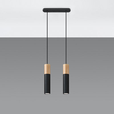 Sollux Lighting Pablo Steel & Wood Natural 2 Light Classic Pendant Ceiling Light from B&Q