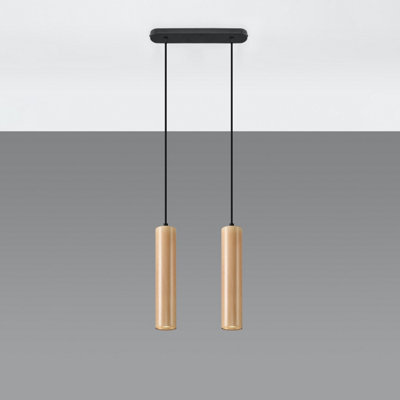 Sollux Lighting Lino Wood Natural 2 Light Classic Pendant Ceiling Light from B&Q