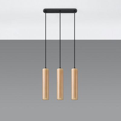Sollux Lighting Lino Wood Natural 3L Light Classic Pendant Ceiling Light from B&Q
