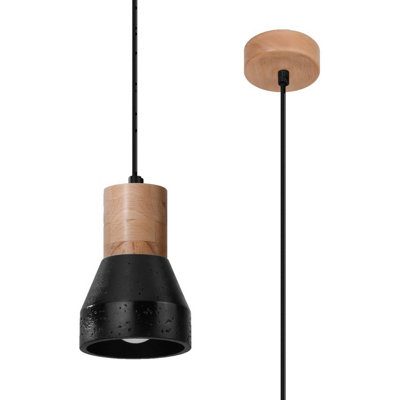 B&Q -  Luminosa Qubic Dome Pendant Ceiling Light Concrete BlackNatural Wood