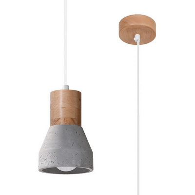 B&Q -  Luminosa Qubic Dome Pendant Ceiling Light Concrete GreyNatural Wood