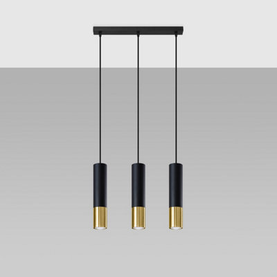 Sollux Lighting Loopez Steel Black/golden 3L Light Classic Pendant Ceiling Light from B&Q