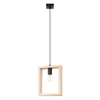 B&Q -  Luminosa Aries Square Pendant Ceiling Light Natural Wood