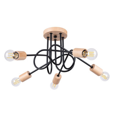 B&Q -  Luminosa Ember Minimalist Semi Flush Ceiling 5 Light Black