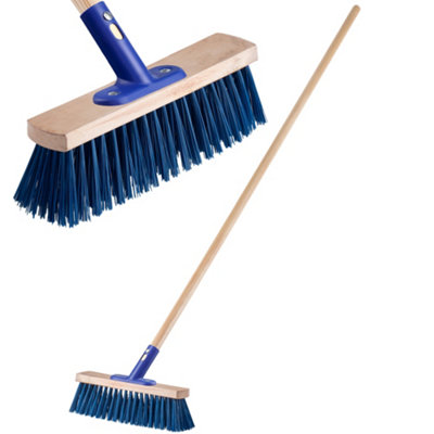 Kadax Push Broom With Wooden HandleWide Head And Long Stiff BristlesOutdoor Broom For Sweeping Driveways (Blue30Cm)