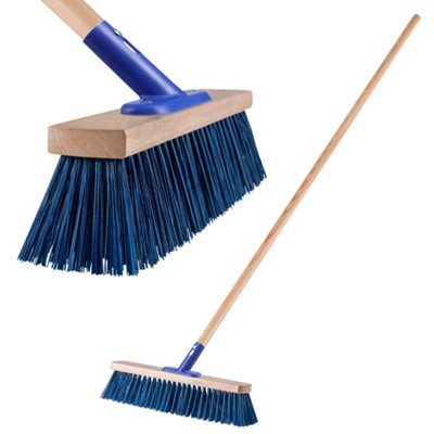 Kadax Push Broom With Wooden HandleWide Head And Long Stiff BristlesOutdoor Broom For Sweeping Driveways (Blue40Cm)