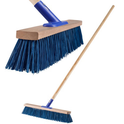 Kadax Push Broom With Wooden HandleWide Head And Long Stiff BristlesOutdoor Broom For Sweeping Driveways (Blue50Cm)