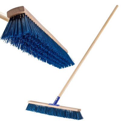Kadax Push Broom With Wooden HandleWide Head And Long Stiff BristlesOutdoor Broom For Sweeping Driveways (Blue60Cm)