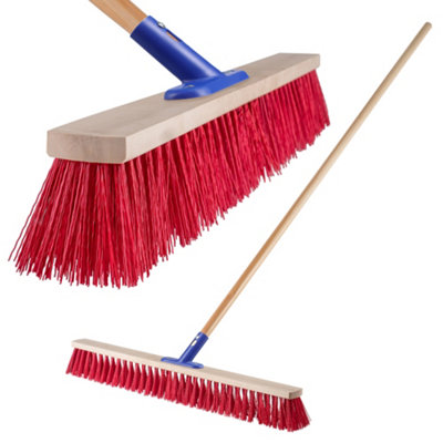 Kadax Push Broom With Wooden HandleWide Head And Long Stiff BristlesOutdoor Broom For Sweeping Driveways (Red80Cm)