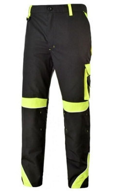 B&Q Agritrade Ak Work Trousers Vis Men's Workwear Multi Pocket Classic Pants Decorators Style - Uk44-46Inch(Eu62) Black/Yellow