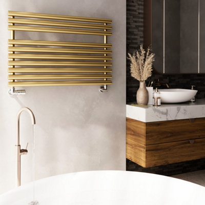 Terma Rolo Brass Effect Electric & Gas Flat Towel Warmer (W)900Mm X (H)590Mm
