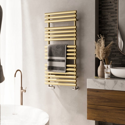 Terma Rolo Brass Effect Electric & Gas Flat Towel Warmer (W)520Mm X (H)1085Mm