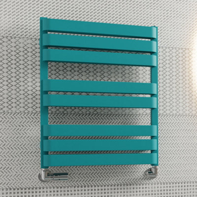 B&Q -  Warp T Bold Teal Hydronic Flat Towel Warmer (W)500mm X (H)655mm