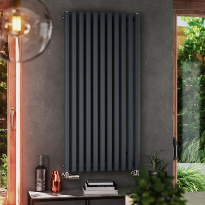 B&Q -  Rolo Room Dark Grey Hydronic Horizontal Or Vertical Designer 3028Btu Radiator(W)590mm X (H)1200mm