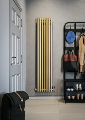 B&Q -  Rolo Room Brass Hydronic Horizontal Or Vertical Designer 2735Btu Radiator(W)370mm X (H)1800mm
