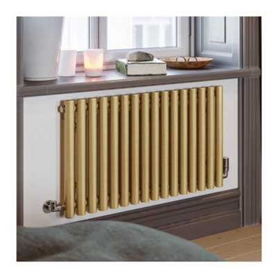 B&Q -  Rolo Room Brass Hydronic Horizontal Designer 2015Btu Radiator(W)865mm X (H)500mm