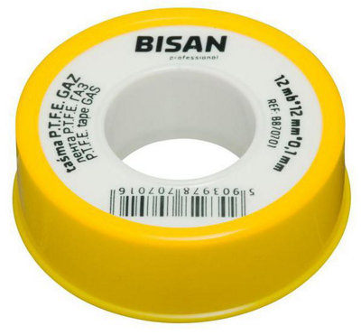Bisan Gas Plumbers Teflon White Ptfe Tape Thread Seal Leak Fix 12M X 12mm X 0.1mm from B&Q